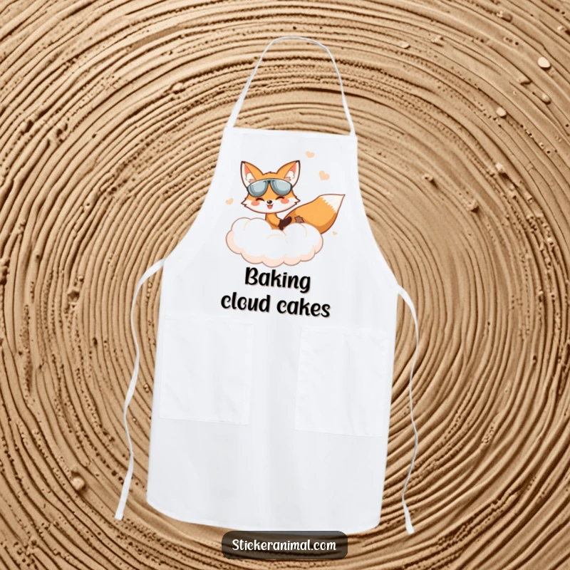 Funny Fox Apron: A fox pilots a fluffy cloud in the sky, adding humorous whimsy to kitchen tasks.