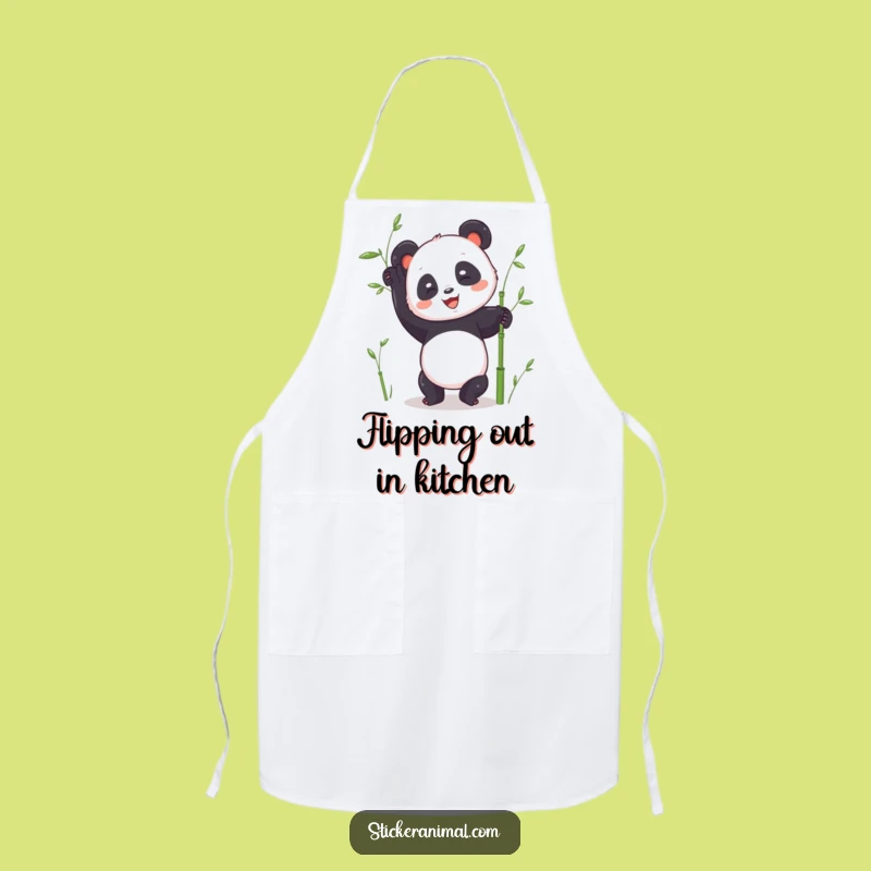 Funny Panda Handstand Apron: Joyful Bear Attempts Yoga in Kitchen