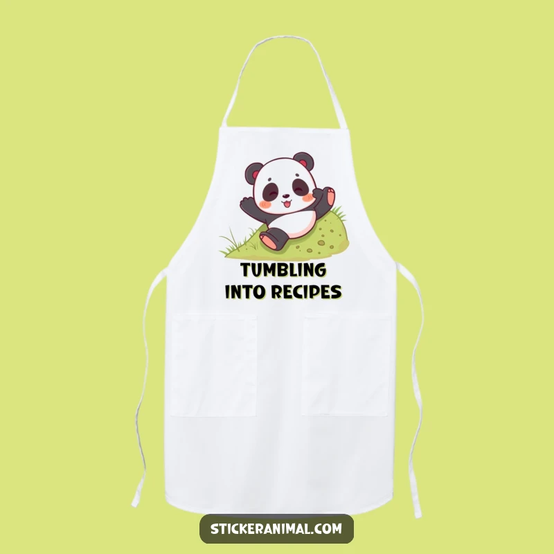 Funny Panda Tumble Apron: Playful Bear Rolling, Kitchen Fun