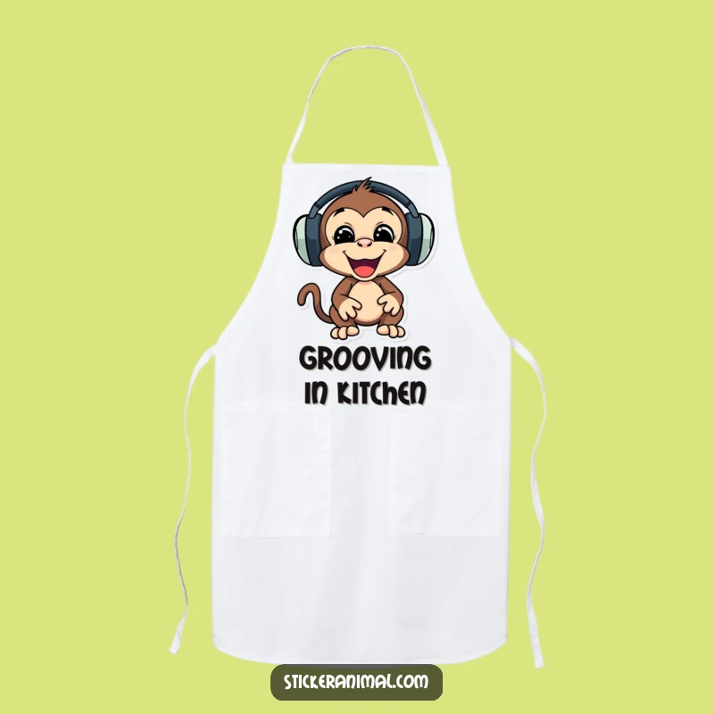 Funny Monkey Headphones Apron, Kitchen Music Wear, Perfect Funny Gift