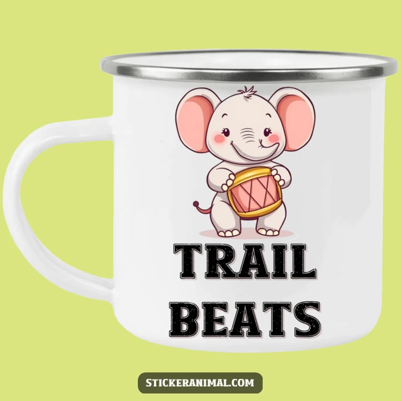 Funny Elephant Drummer Camping Mug: Your Cheerful Campfire Companion's Beat