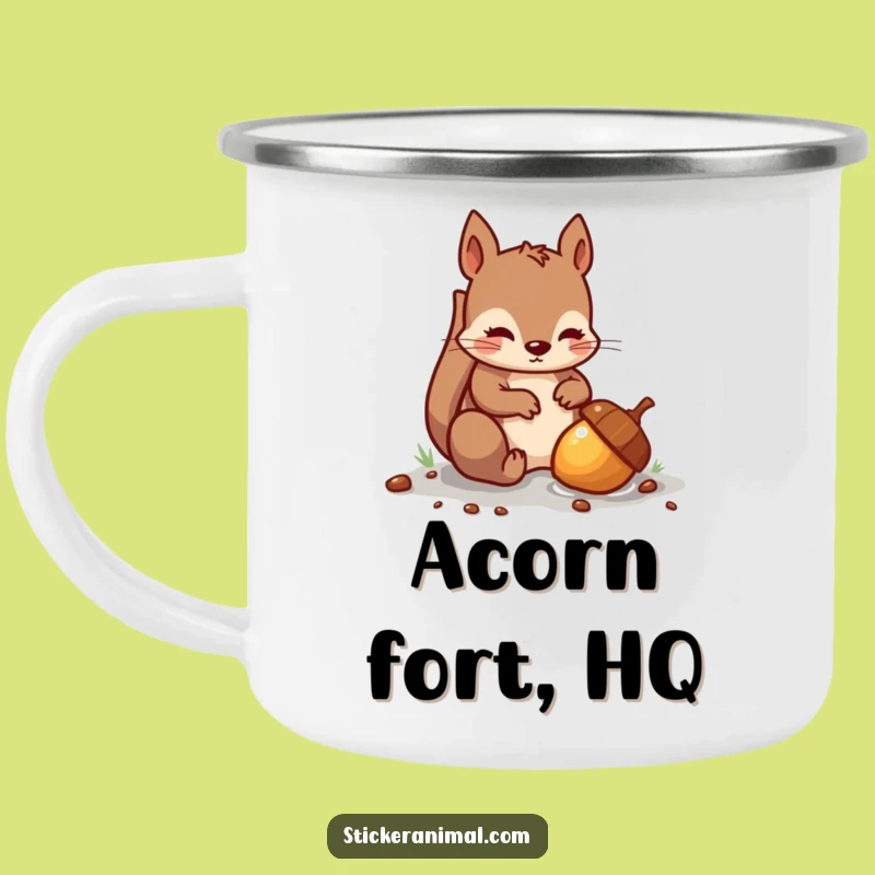 Funny Squirrel Camp Mug: Mischievous Acorn Burying, Rustic & Humorous Gift