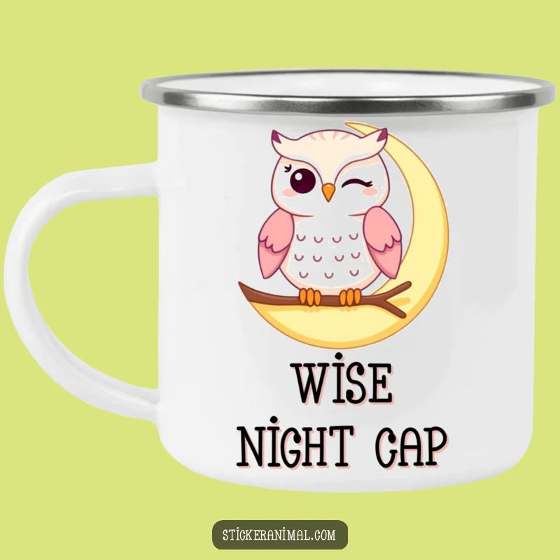 Funny Winking Owl Camping Mug - Adventure Brews and Moonlit Giggles