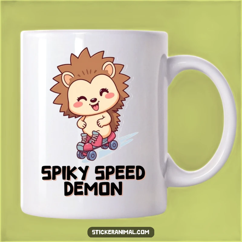 Funny Hedgehog Roller Skater Mug: Hilarious Character Zipping Past, Perfect Gift!