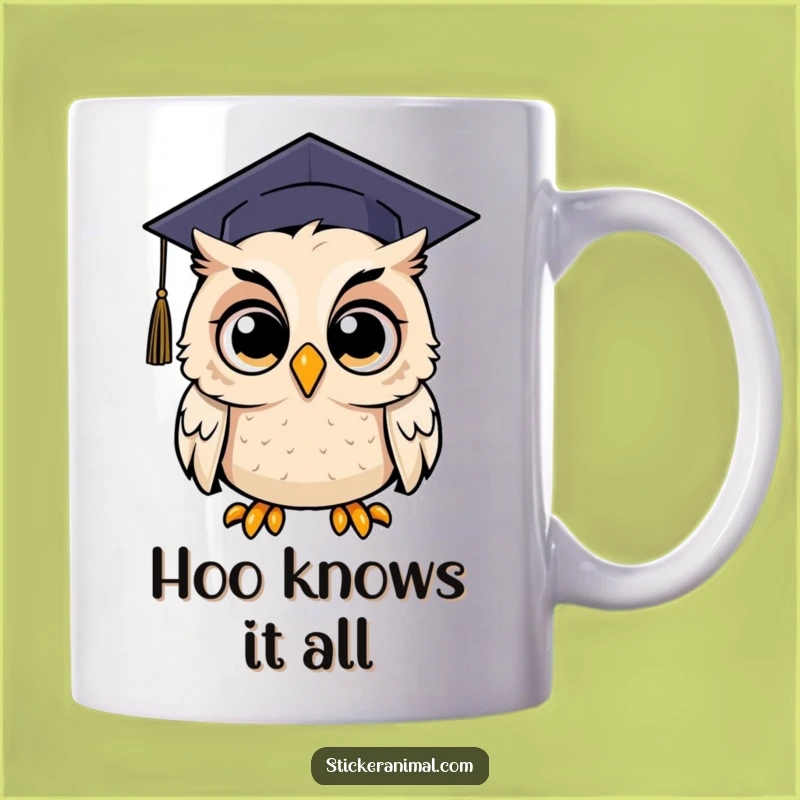 Funny Surprised Owl Graduation Mug - Wide-Eyed Humor for Graduates, Perfect Gift!