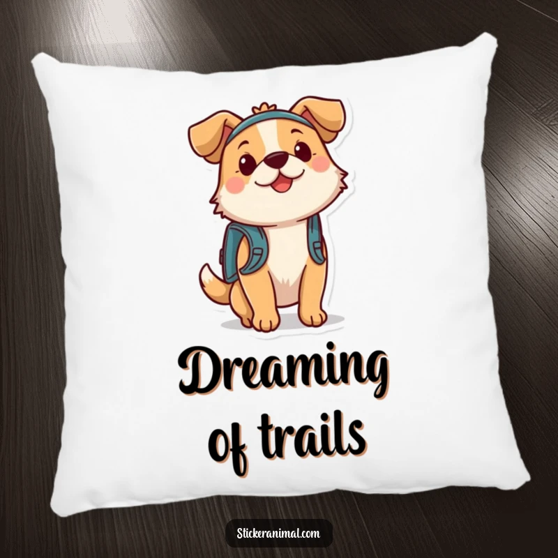 Funny plush pillow featuring a dog character with a backpack, symbolizing comfort and adventure. Great for kids.