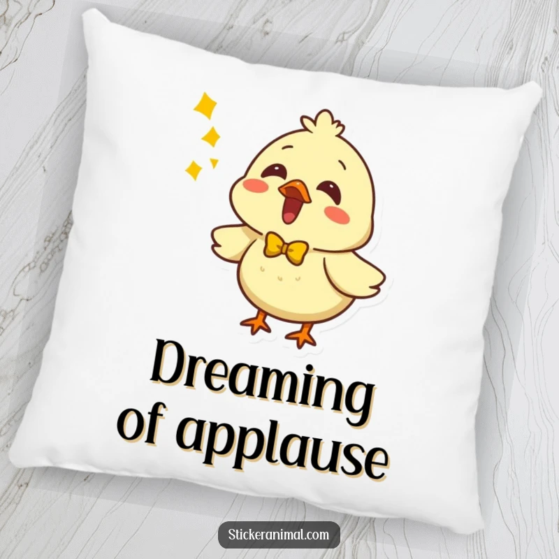 Funny plush pillow featuring a singing chick character with a bow, perfect for comfort and music lovers.