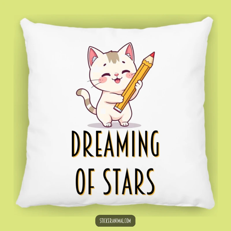 Funny Cat Artist Pillow: Cozy Feline Creates Starry Art