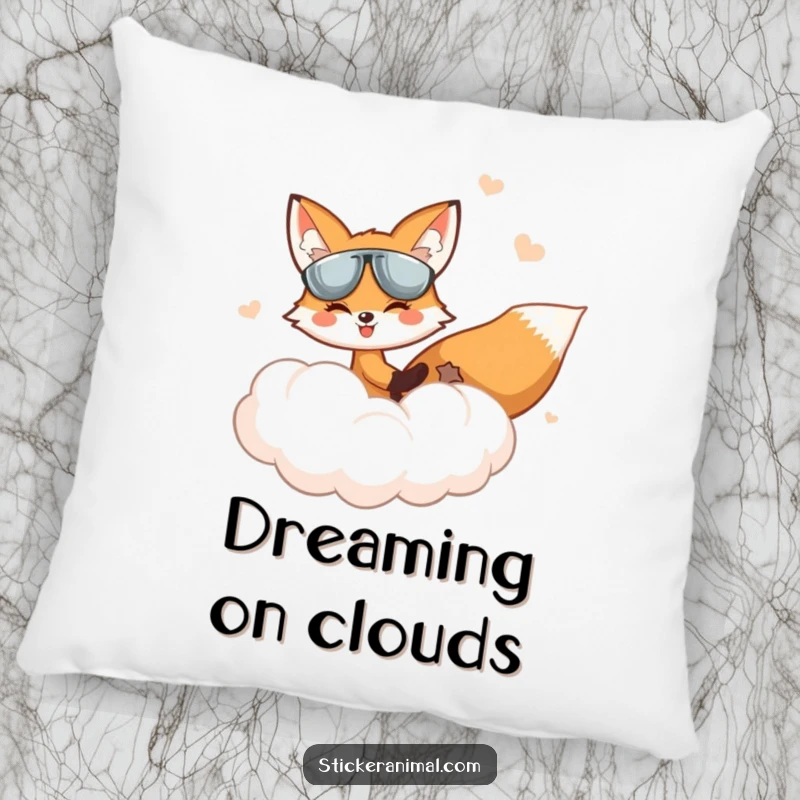 Funny Fox Pillow: A fox pilots a cloud in a whimsical sky, offering humorous comfort and enchanting decor.