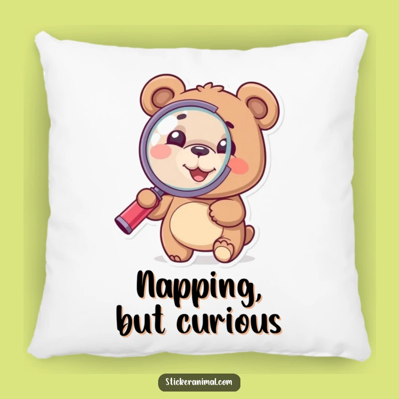 Funny Bear Investigation Pillow: Curious Explorer Comfort, Cozy & Hilarious Accent