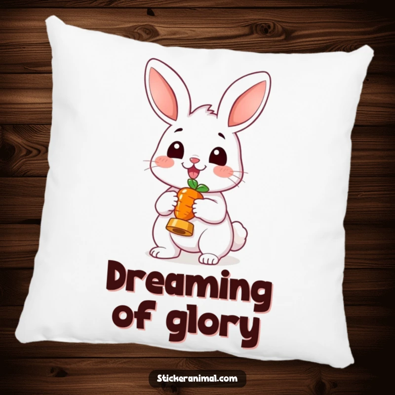 Funny Cheerful Rabbit Pillow: A soft cushion featuring a happy rabbit holding a carrot like a trophy, adding a cheerful touch.