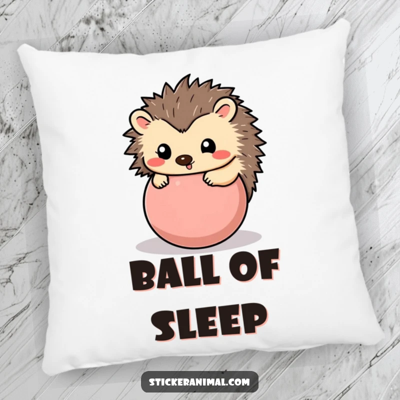 Funny hedgehog pillow featuring a happy hedgehog rolled into a playful ball, offering cozy comfort and adorable, heartwarming humor.