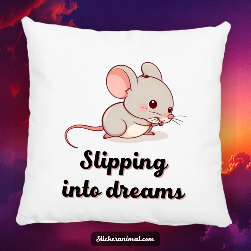 Funny pillow featuring a mischievous mouse sliding down a tail, designed for comfort and humorous, playful appeal.