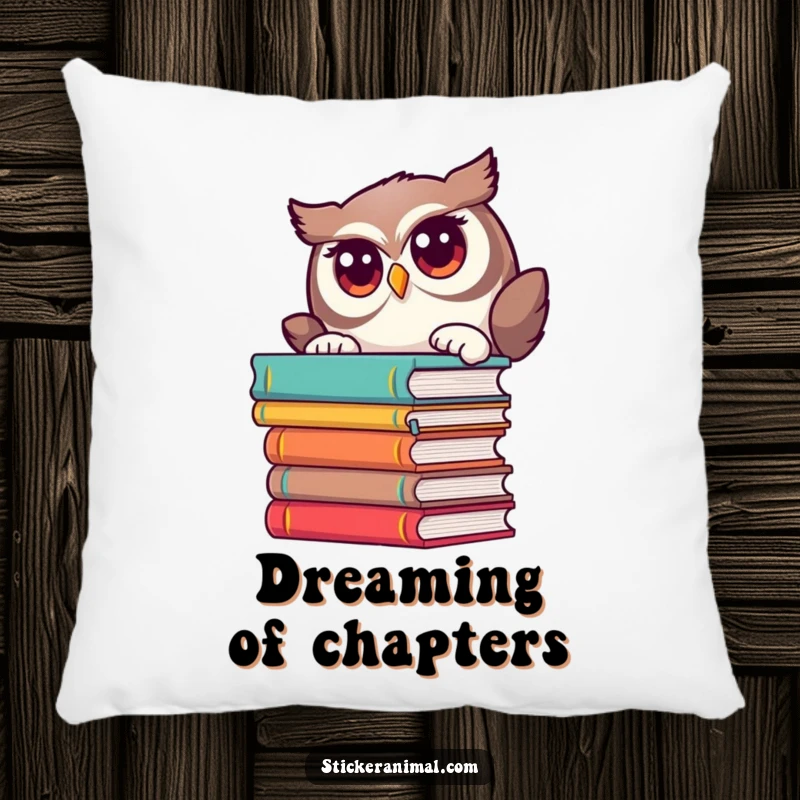Funny pillow features a curious owl peeking from behind books, perfect for relaxing readers.