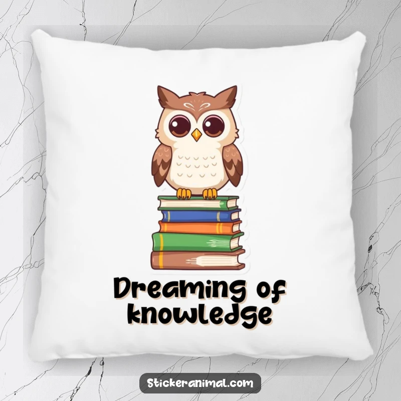 Funny owl pillow featuring a curious character perched on books, offering cozy comfort and intellectual vibes.