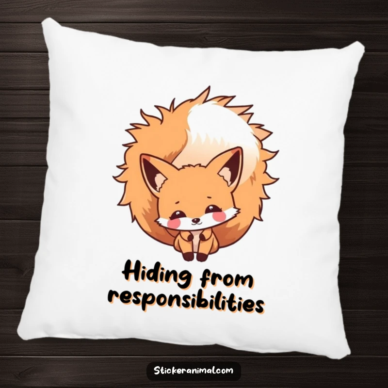 Funny Fox Peek Pillow featuring a cheeky fox character peeking from behind its bushy tail, perfect for cozy, humorous woodland comfort.