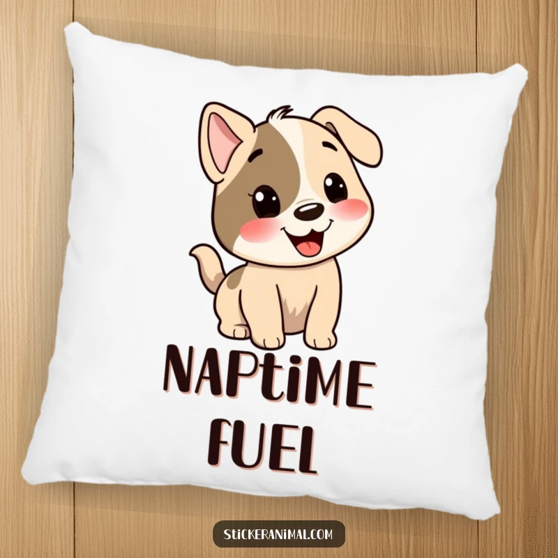 Funny dog pillow featuring a happy dog character with its tail wagging enthusiastically, offering cozy comfort and smiles.