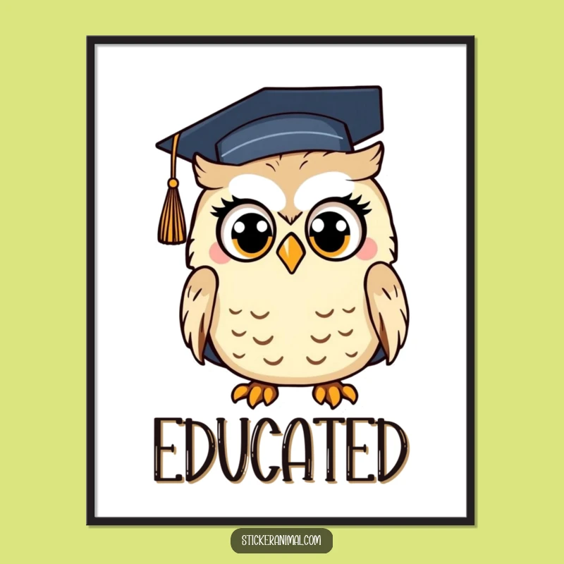Funny Surprised Owl Digital Art - Printable Graduation Poster for Gifts