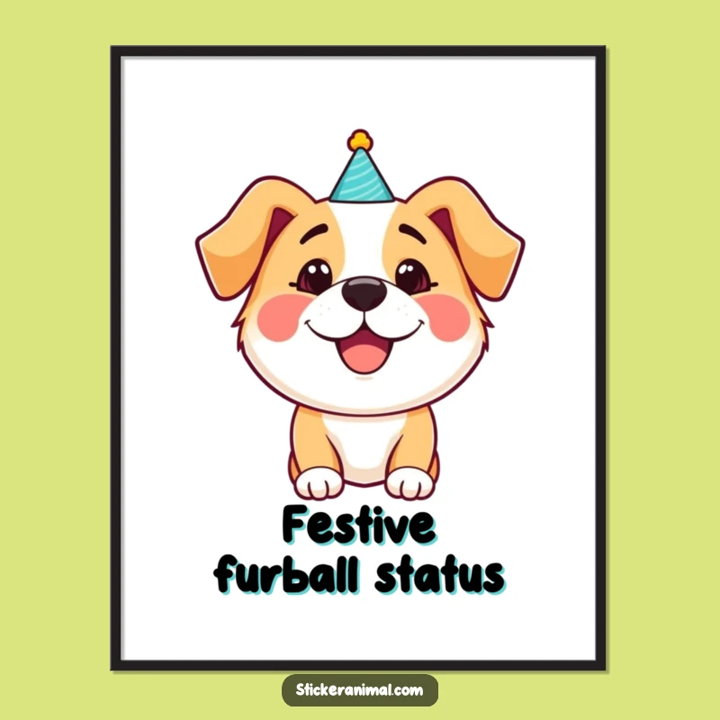 Funny Dog Party Hat Digital Art: Happy Pup Print, Instant Funny Gift!