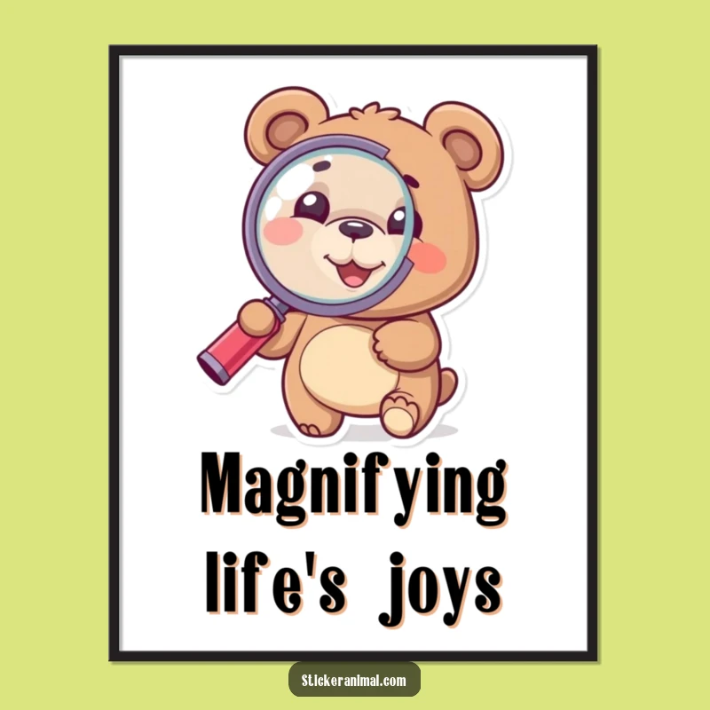 Funny Bear Art Print: Magnifying Glass Explorer, Instant Download Gift