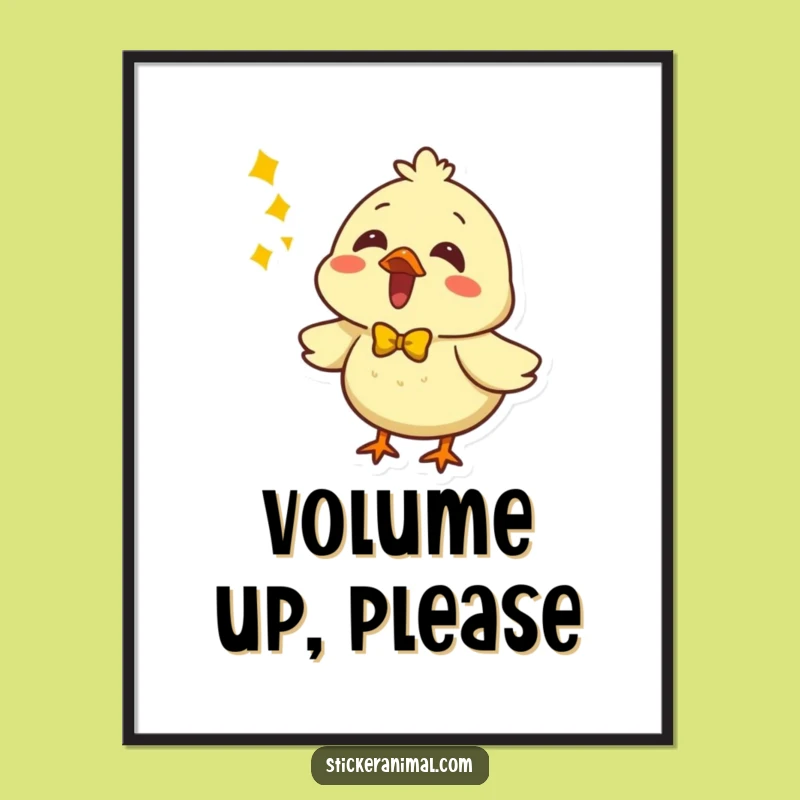 Funny Chirping Chick Singing Digital Art, a Printable Gift for Music Rooms