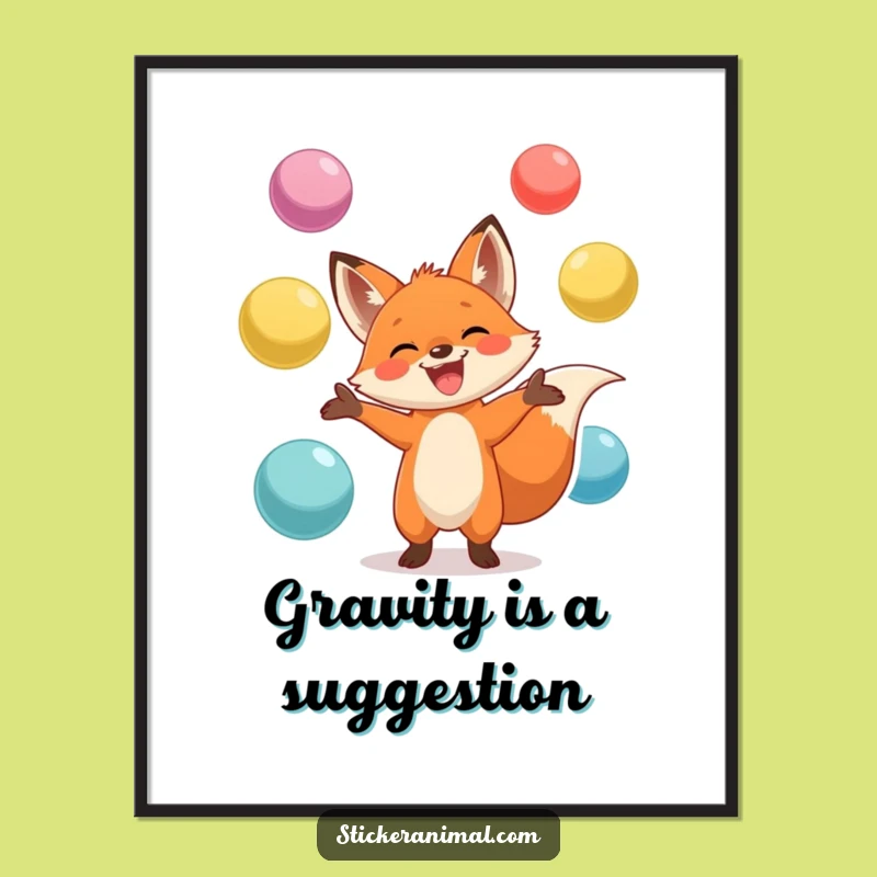 Funny Fox Juggling Digital Art - Instant Playful Decor - Unique Funny Gift!