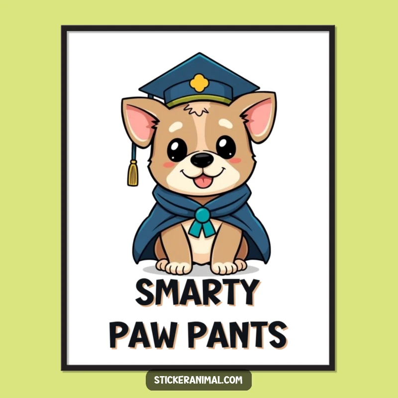 Funny Graduation Dog Digital Art: Winking Scholar Pup Print, Gift