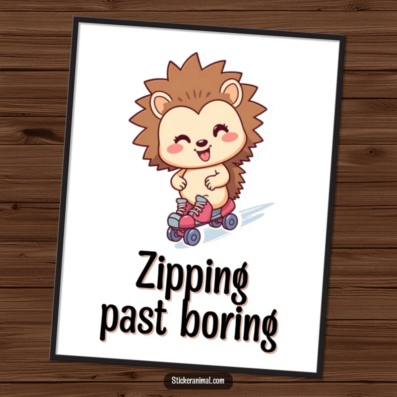 Funny hedgehog character as digital art, wearing roller skates and zipping by, bringing instant joy.