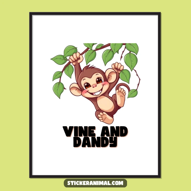 Funny Monkey Swinging Digital Print: Primate Action Art, Instant Download Gift