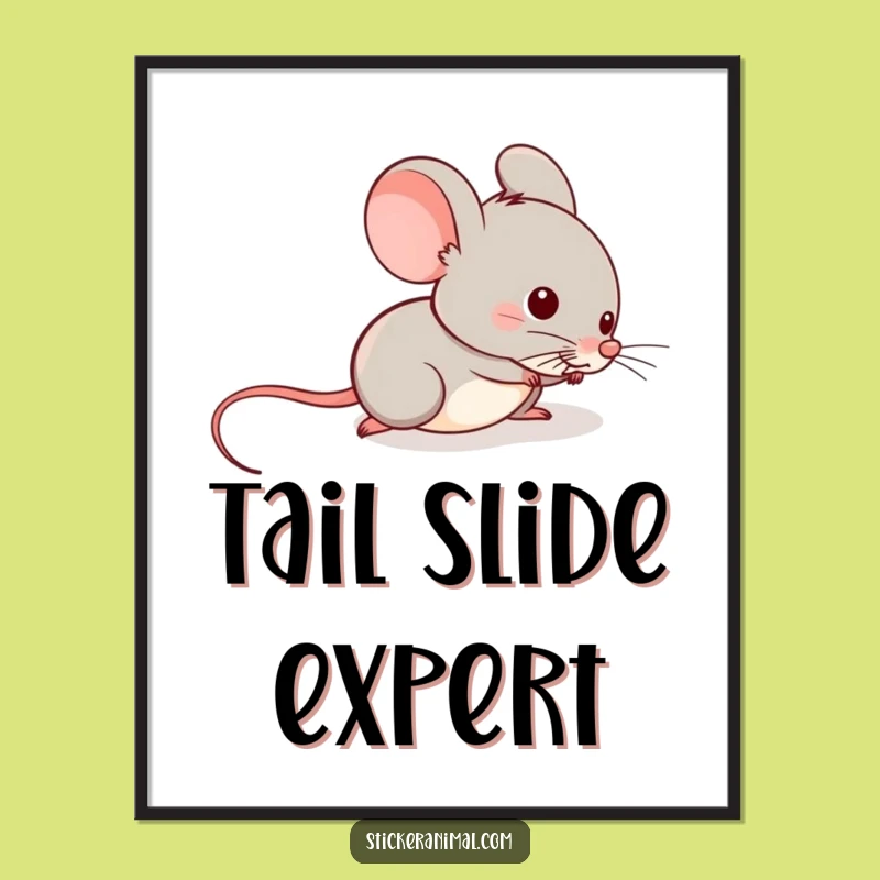 Funny Mouse Tail Slide Digital Art: Mischievous Mouse Print For Playful Decor