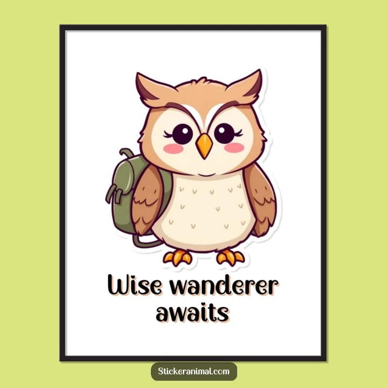 Funny Owl Adventure Digital Art: Cheerful Explorer Ready, Instant Download