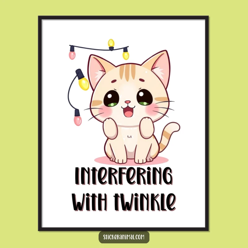 Funny Cat Lights Digital Art: Surprised Kitty Print, Instant Funny Gift!