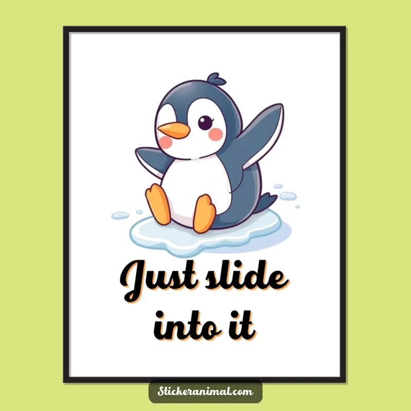 Funny Penguin Slide Digital Print: Winter Joy Art, Instant Download Gift