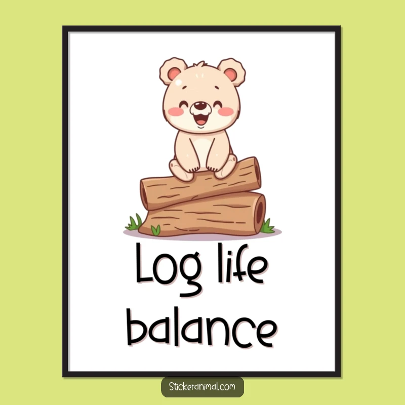Funny Bear Cub Digital Art - Instant Woodland Humor and Balancing Charm for Walls