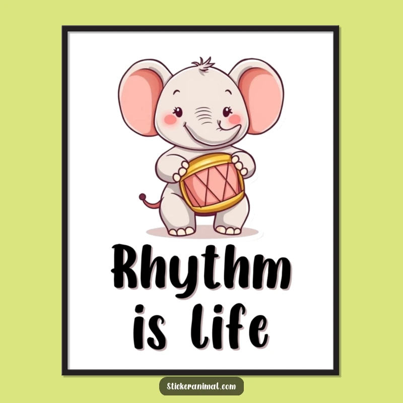 Funny Elephant Drummer Digital Art: Cheerful Character Music Art for Your Space