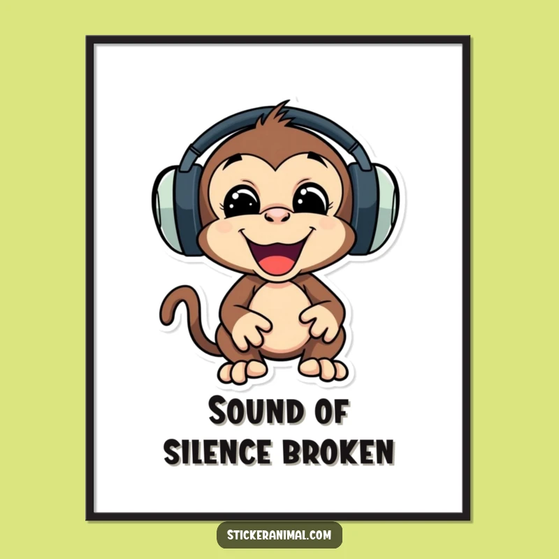 Funny Monkey Headphones Digital Art, Playful Music Print, Perfect Funny Gift