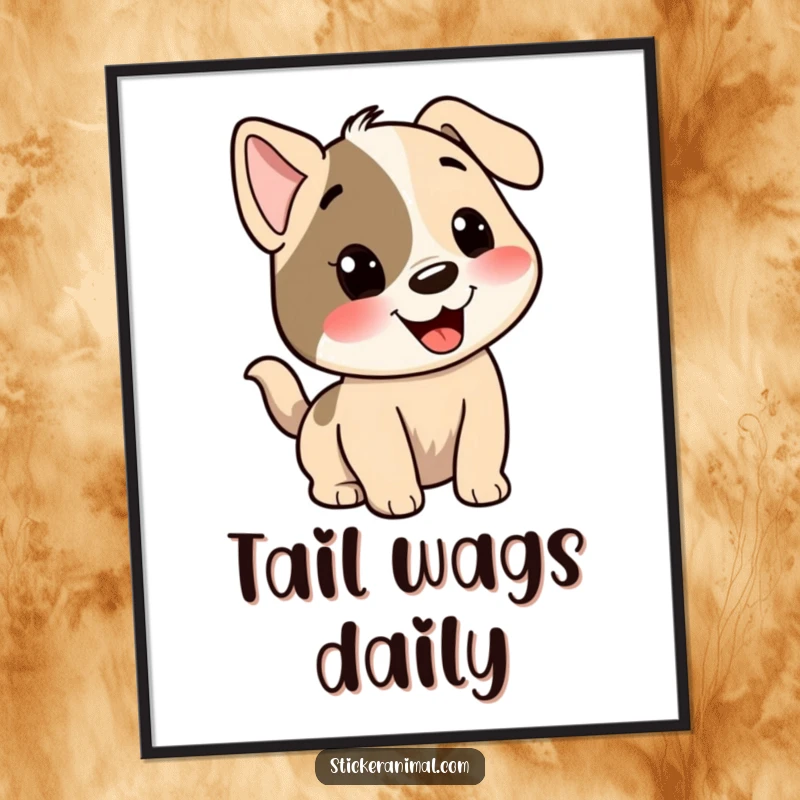 Funny dog digital art print of a smiling dog character with its tail wagging enthusiastically, capturing boundless canine joy.