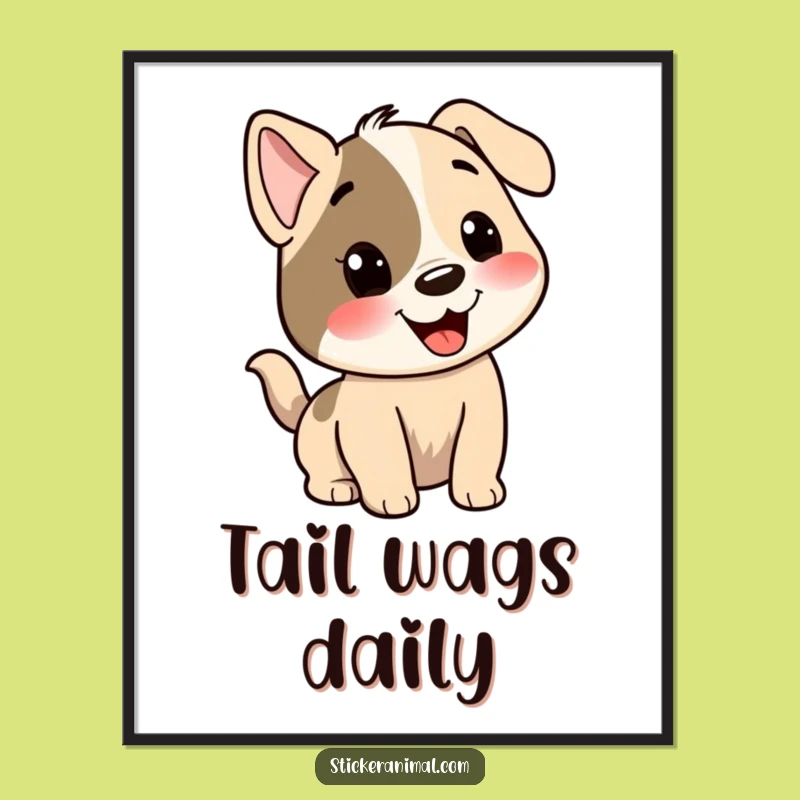 Funny Dog Wagging Tail Digital Art Print: Joyful Character Decor