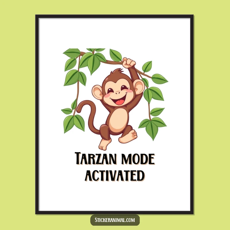 Funny Monkey Vine Swing Digital Print: Instant Jungle Giggles