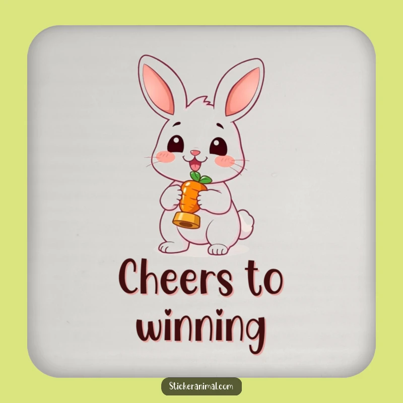 Funny Cheerful Rabbit Drink Coaster - Protect Surfaces with Bunny Trophy Humor