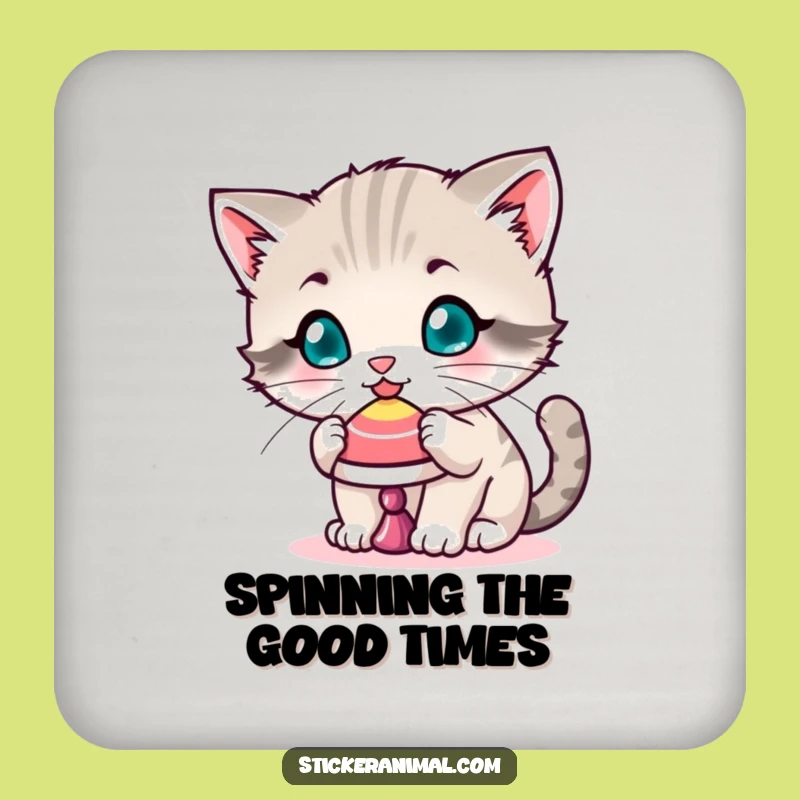 Funny Kitten Spinning Top Coaster - Protect with Cuteness - Cute Funny Gift!