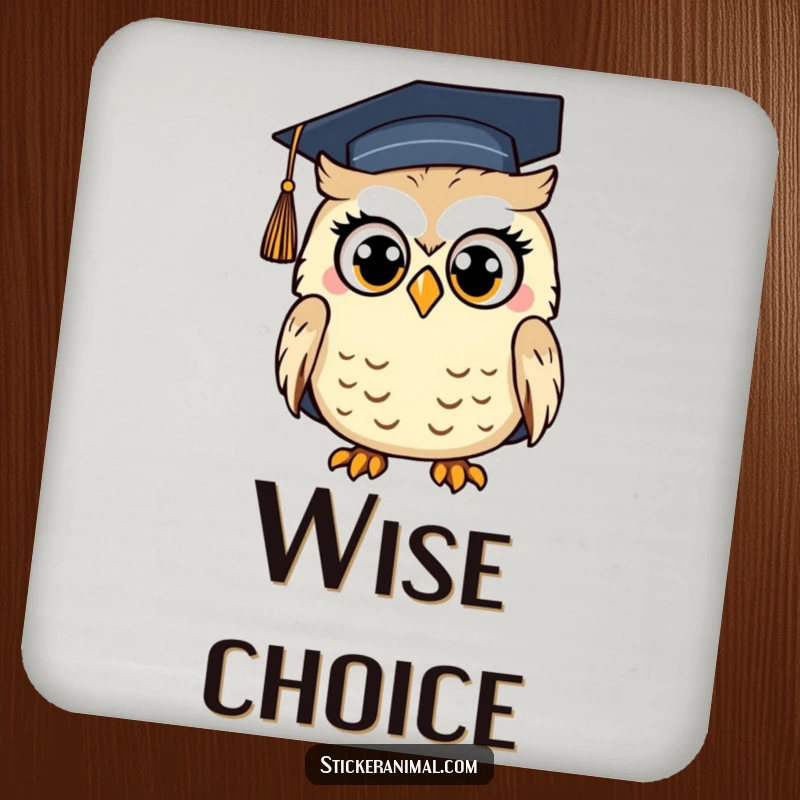 Funny Surprised Owl Drink Coaster: A coaster featuring a surprised owl with a graduation cap, adding humorous protection to furniture.