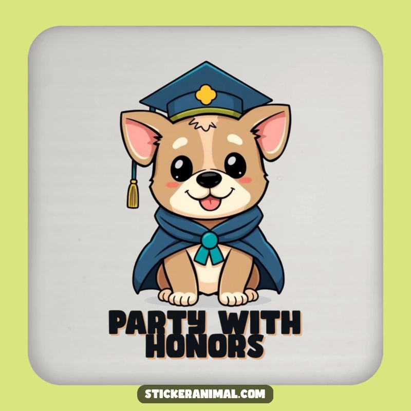 Funny Graduation Dog Coaster Set: Winking Scholar Pup Decor, Gift