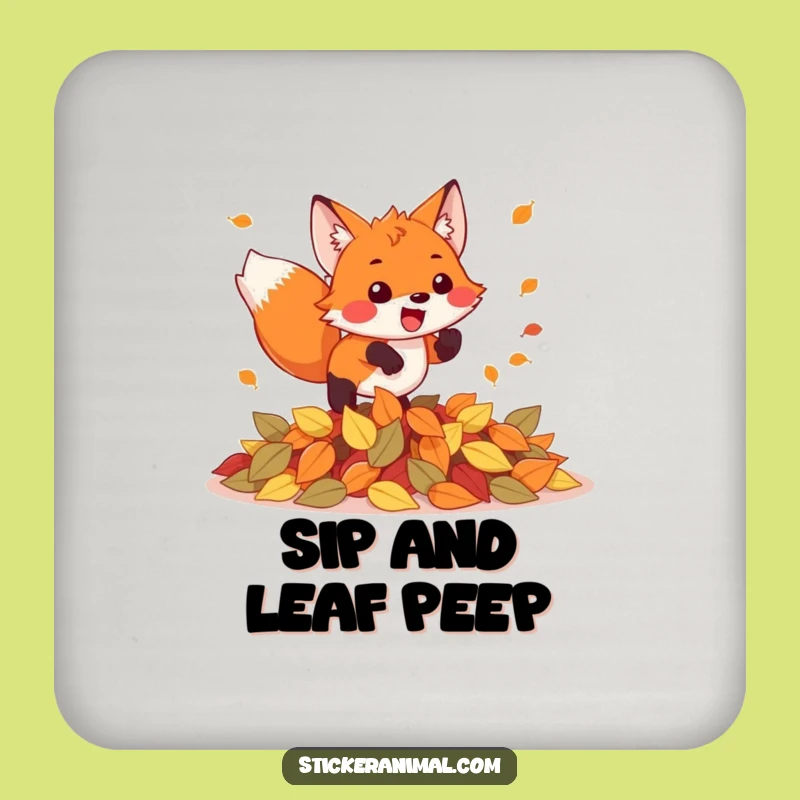 Funny Fox Pouncing Leaves Coaster: Protect Surfaces with this Hilarious Woodland Art