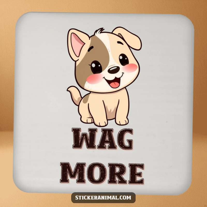 Funny dog coaster featuring a happy dog character with its tail wagging enthusiastically, adding a touch of playful joy.