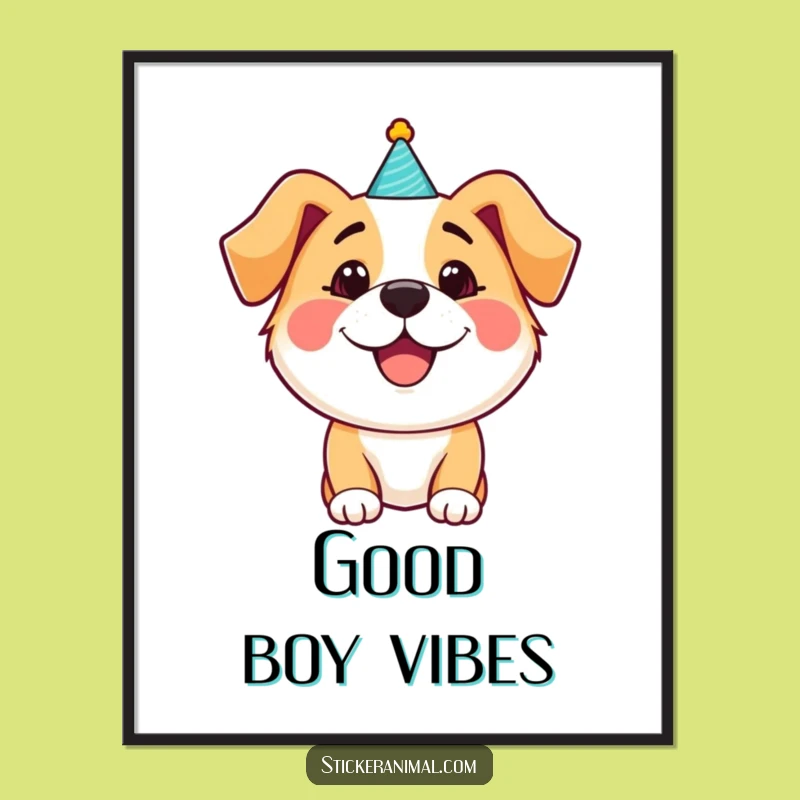 Funny Dog Party Hat Poster: Happy Pup Art, Bring Joy Home!