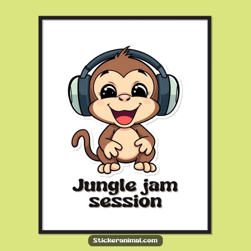 Funny Monkey Headphones Poster, Playful Music Art, Perfect Funny Gift