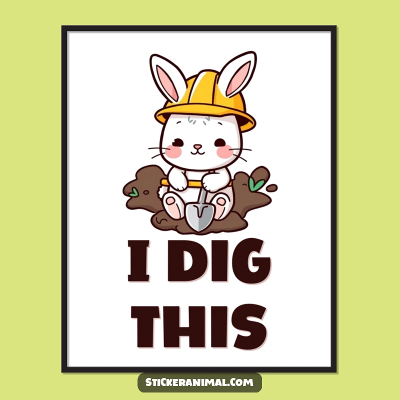 Funny Bunny Blueprint Poster: Digging Critter Construction, Whimsical Wall Art & Gift