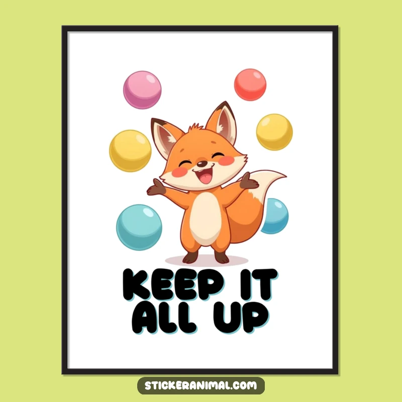 Funny Fox Juggling Poster - Whimsical Wall Art - Perfect Funny Gift!