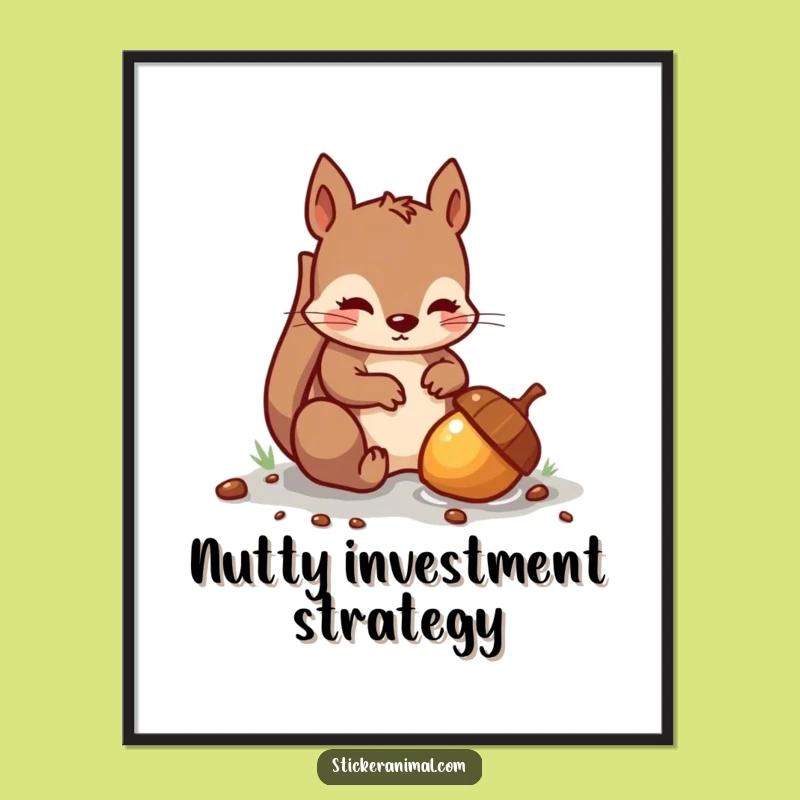 Funny Squirrel Poster: Mischievous Acorn Burying Art, Whimsical Wall Decor Gift